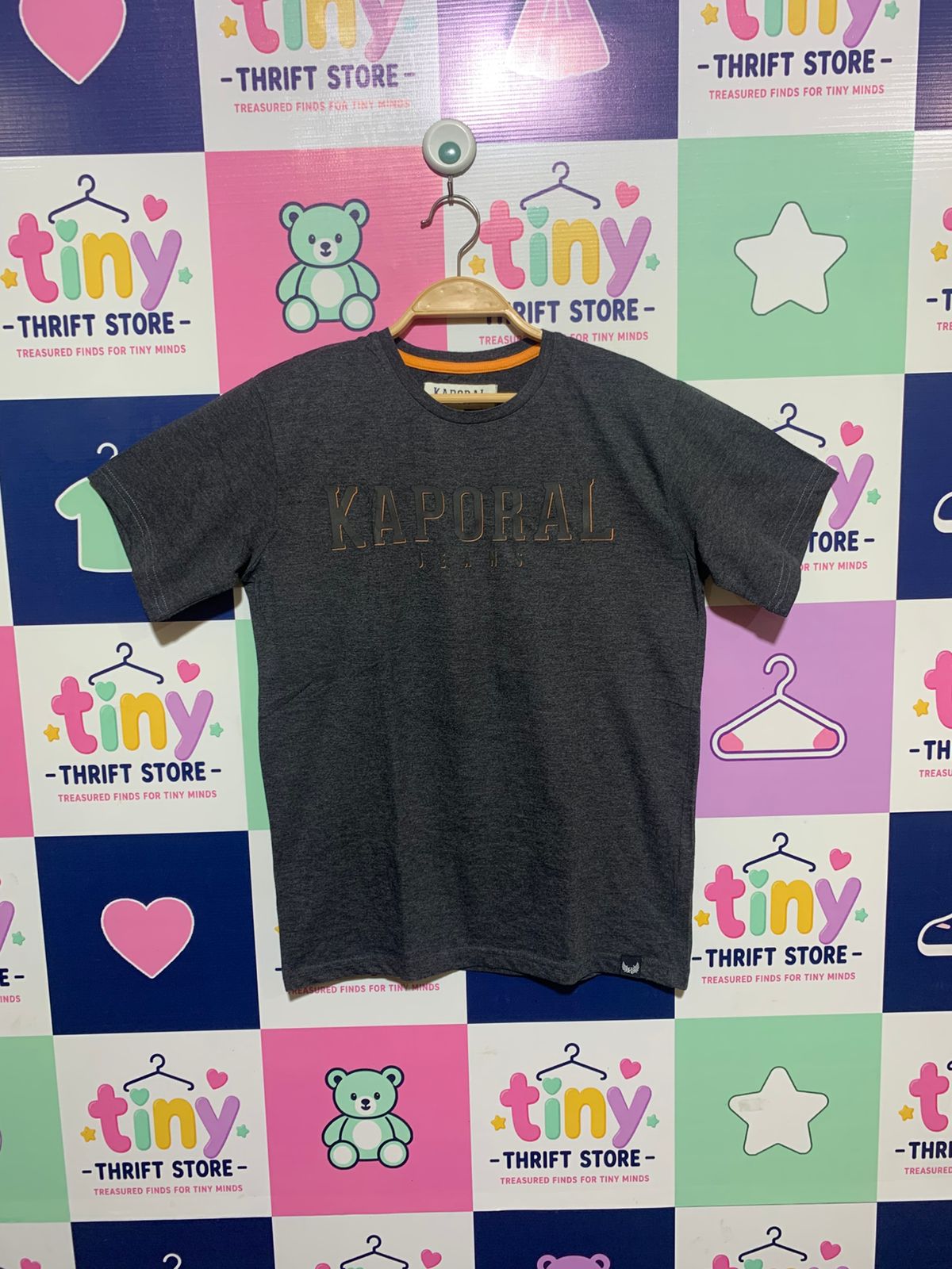 Kaporal Jeans Boys Charcoal Heather Embossed Logo Tee - Size Estimated Age 12Y AB1