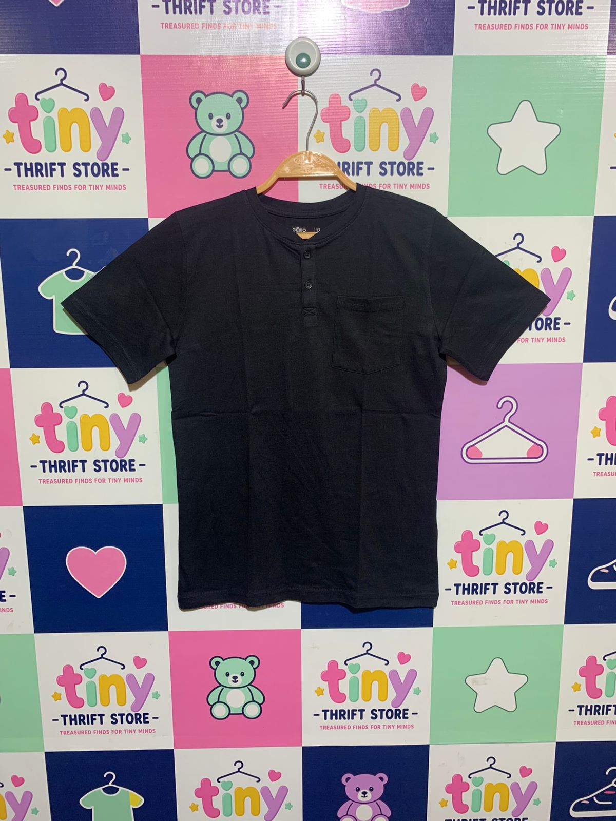 Gémo Boys Charcoal Grey Short Sleeve Henley Tee with Pocket - Size Estimated Age 12 Years AB1