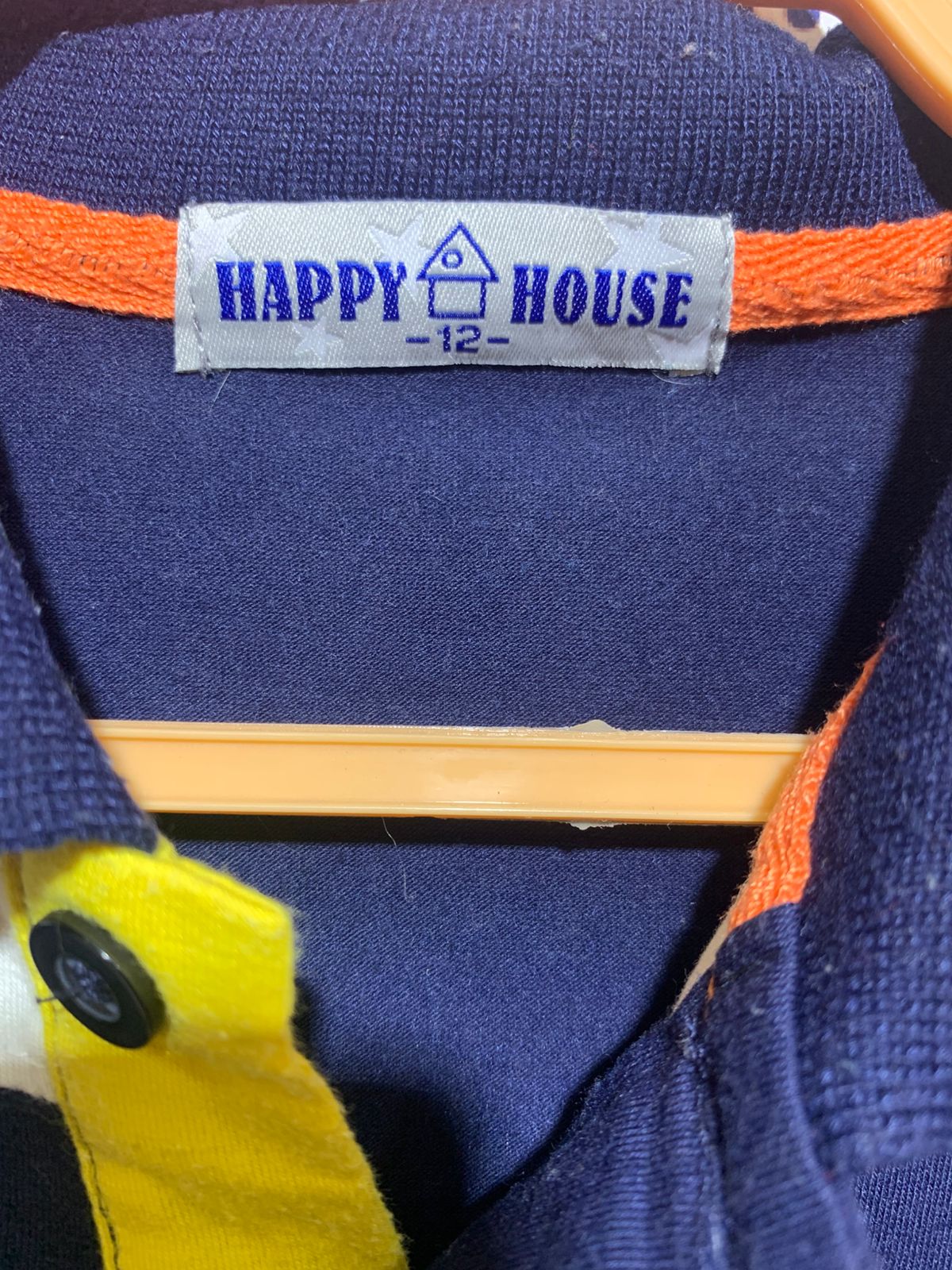 Happy House Boys Navy & Orange Striped Colorblock Polo - Size Estimated Age 12 Years AB1