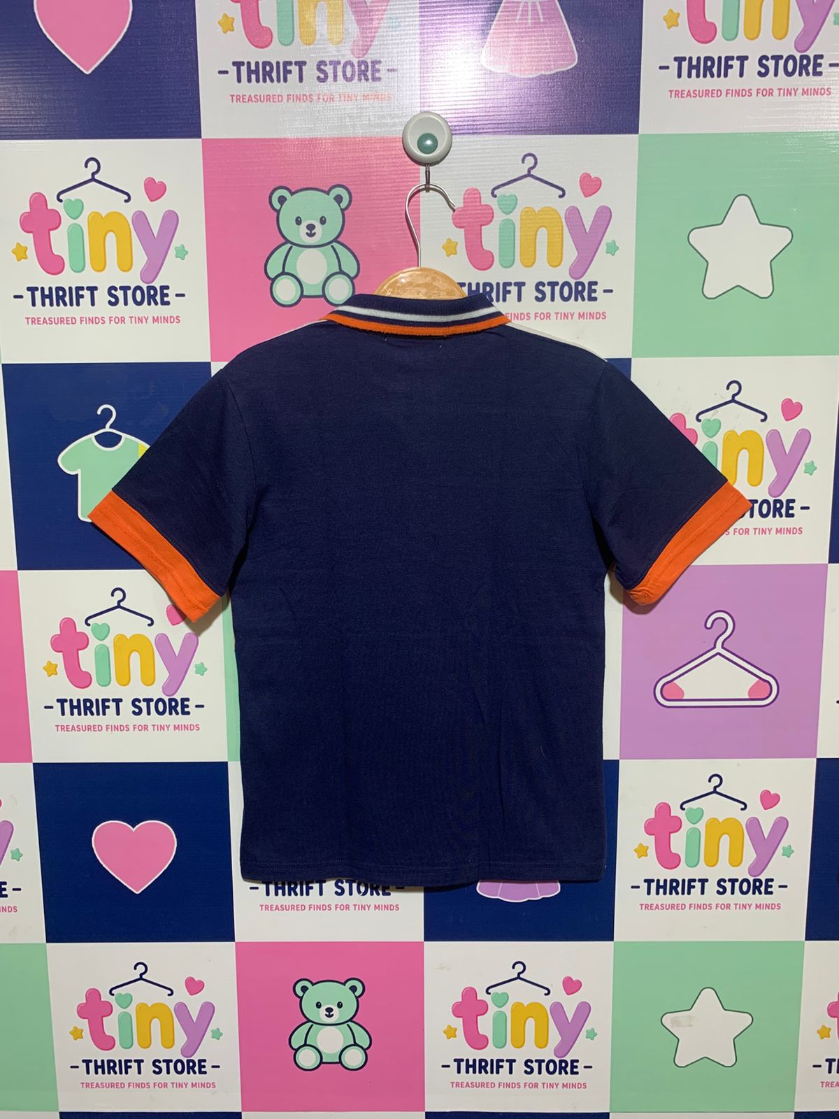 Happy House Boys Navy & Orange Striped Colorblock Polo - Size Estimated Age 12 Years AB1