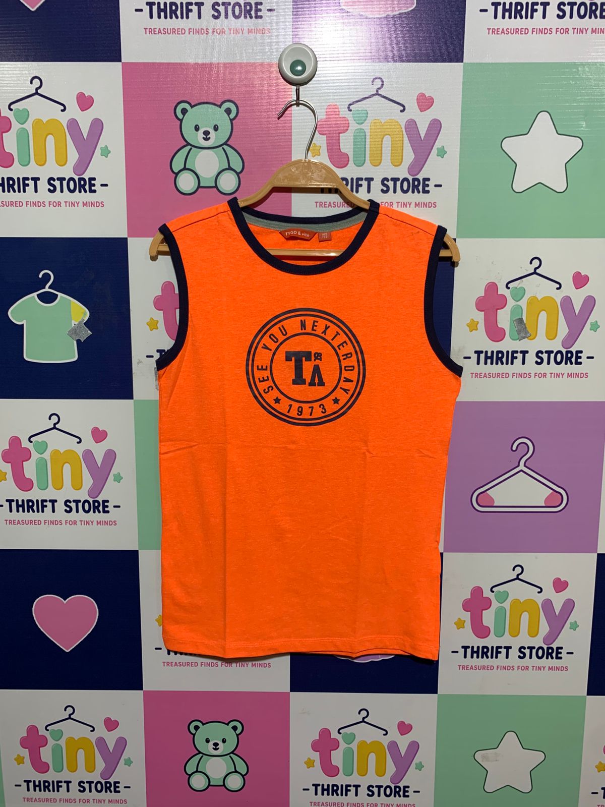 Tygo & Vito Boys Neon Orange "See You Nexterday" Graphic Sleeveless Tank - Size 146/152 (Age 11-12Y) AB1