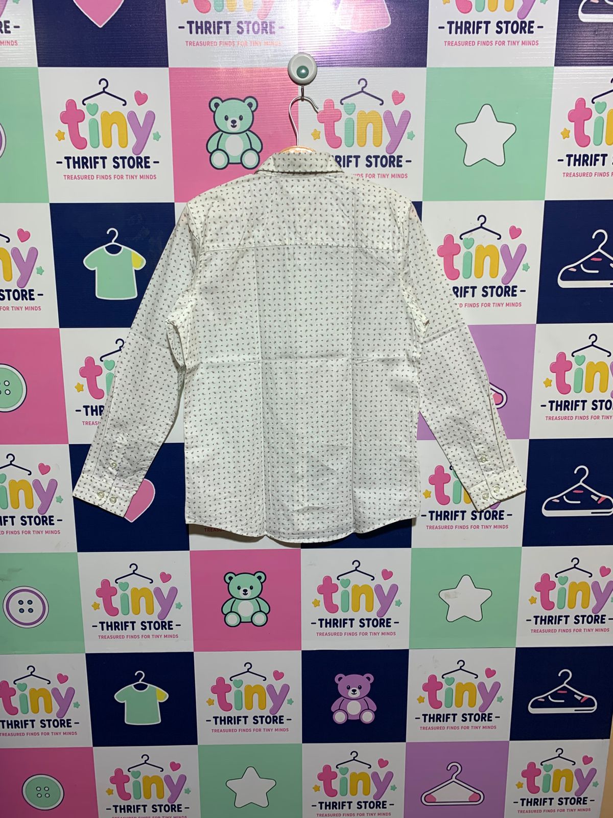 Next Boys "Original Brand" White Paisley Long Sleeve Button-Down Shirt - Size Estimated Age 11Y AB1