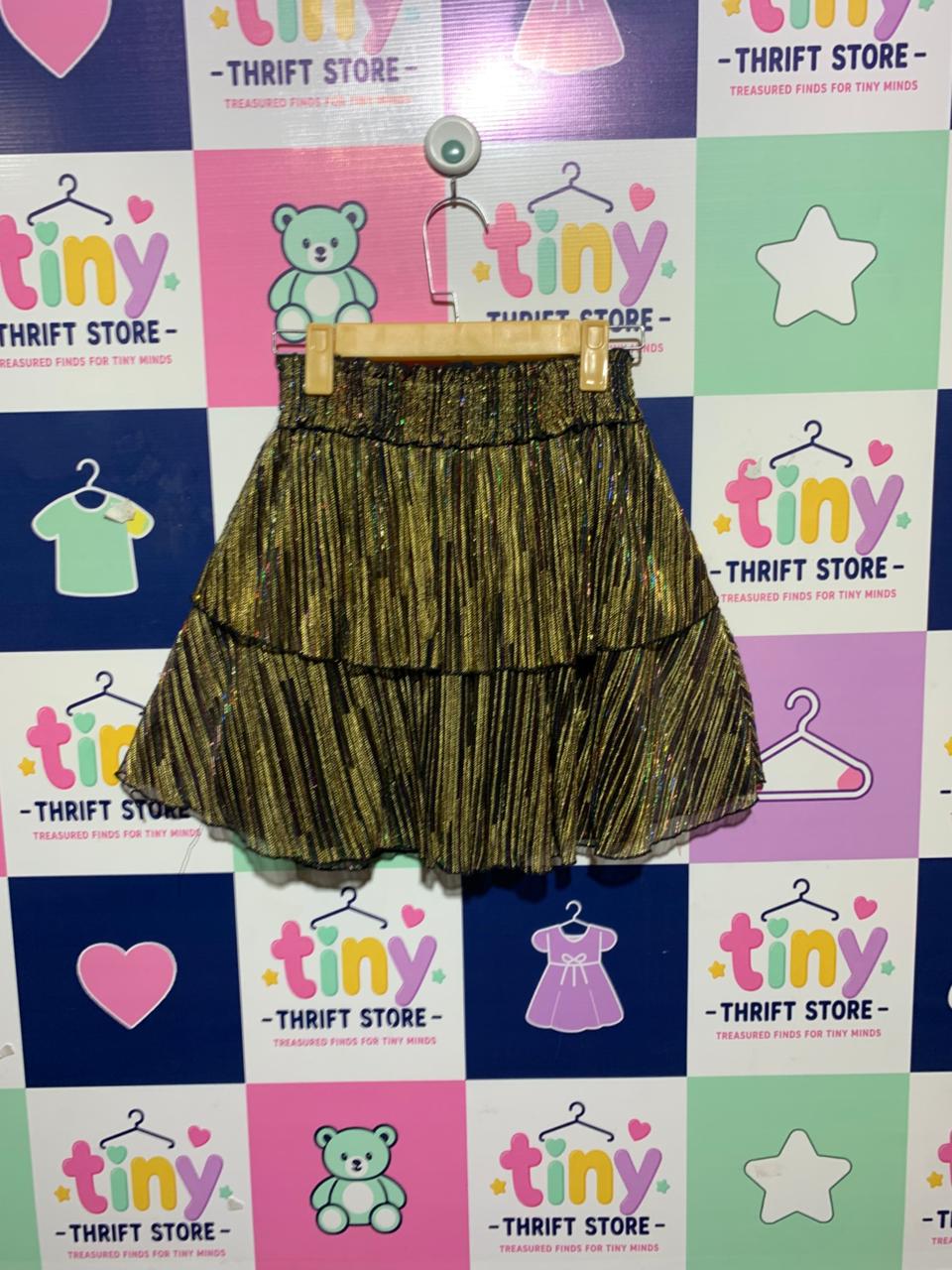 Btween Girls Metallic Gold Shimmer Tiered Ruffle Skirt - Size Estimated Age 12 Years AB1