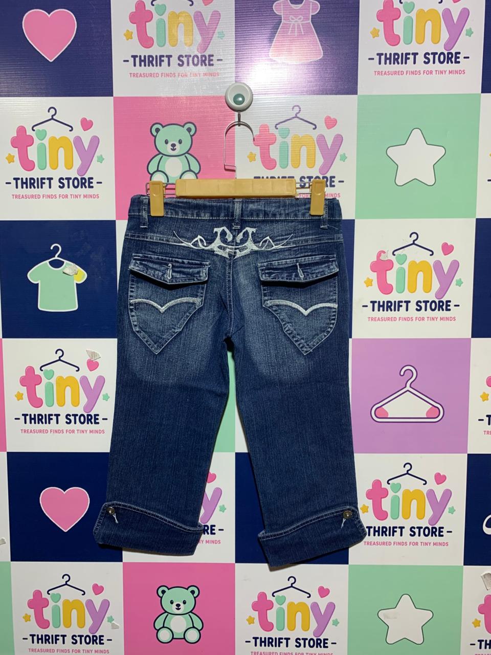 Huang Rong Girls Embroidered Horse Denim Capri Jeans - Size 12 AB1