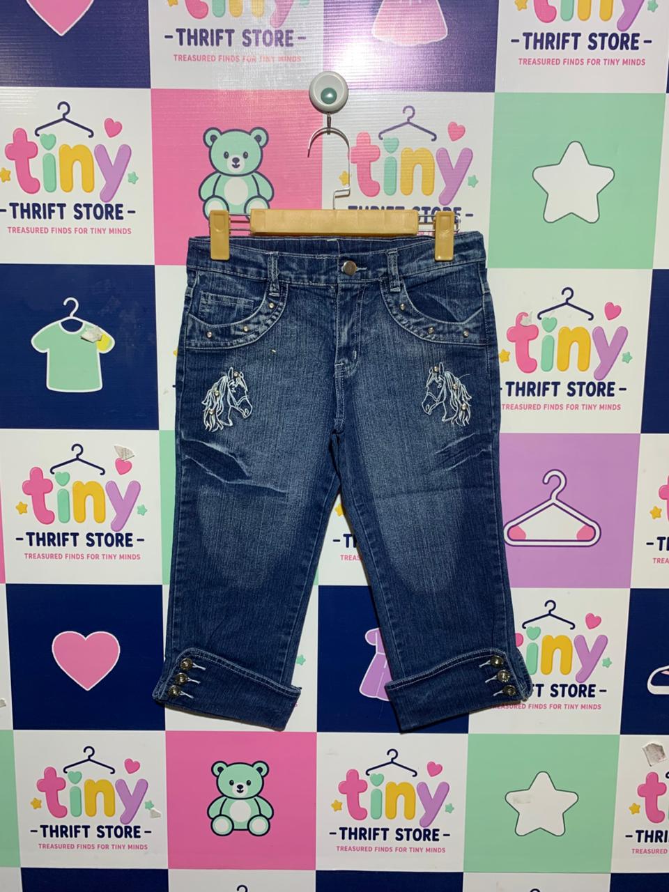 Huang Rong Girls Embroidered Horse Denim Capri Jeans - Size 12 AB1