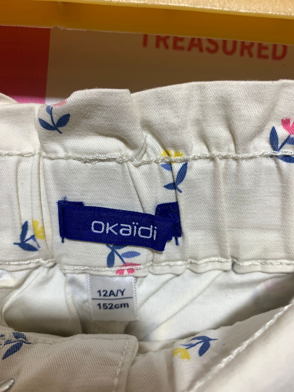 Okaïdi Girls Off-White Floral Paperbag Waist Cotton Shorts - Size Estimated Age 12 Years AB1
