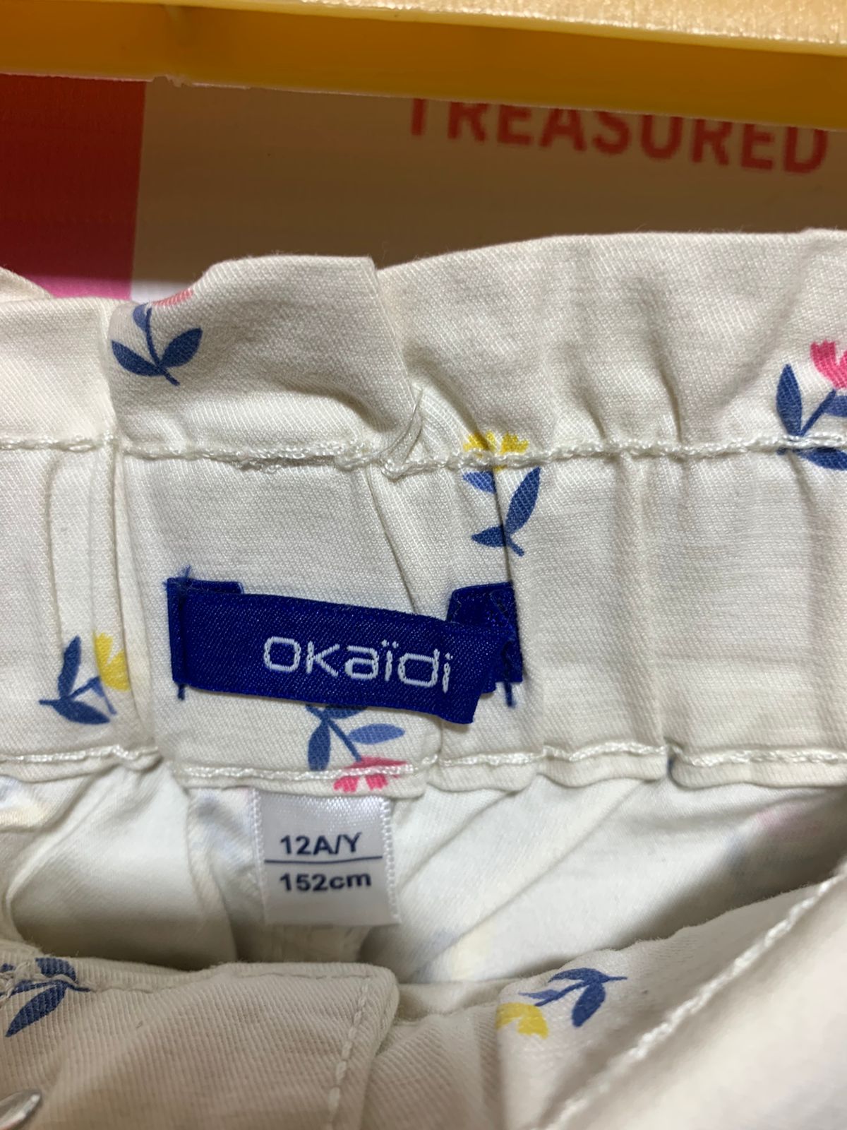Okaïdi Girls Off-White Floral Paperbag Waist Cotton Shorts - Size Estimated Age 12 Years AB1