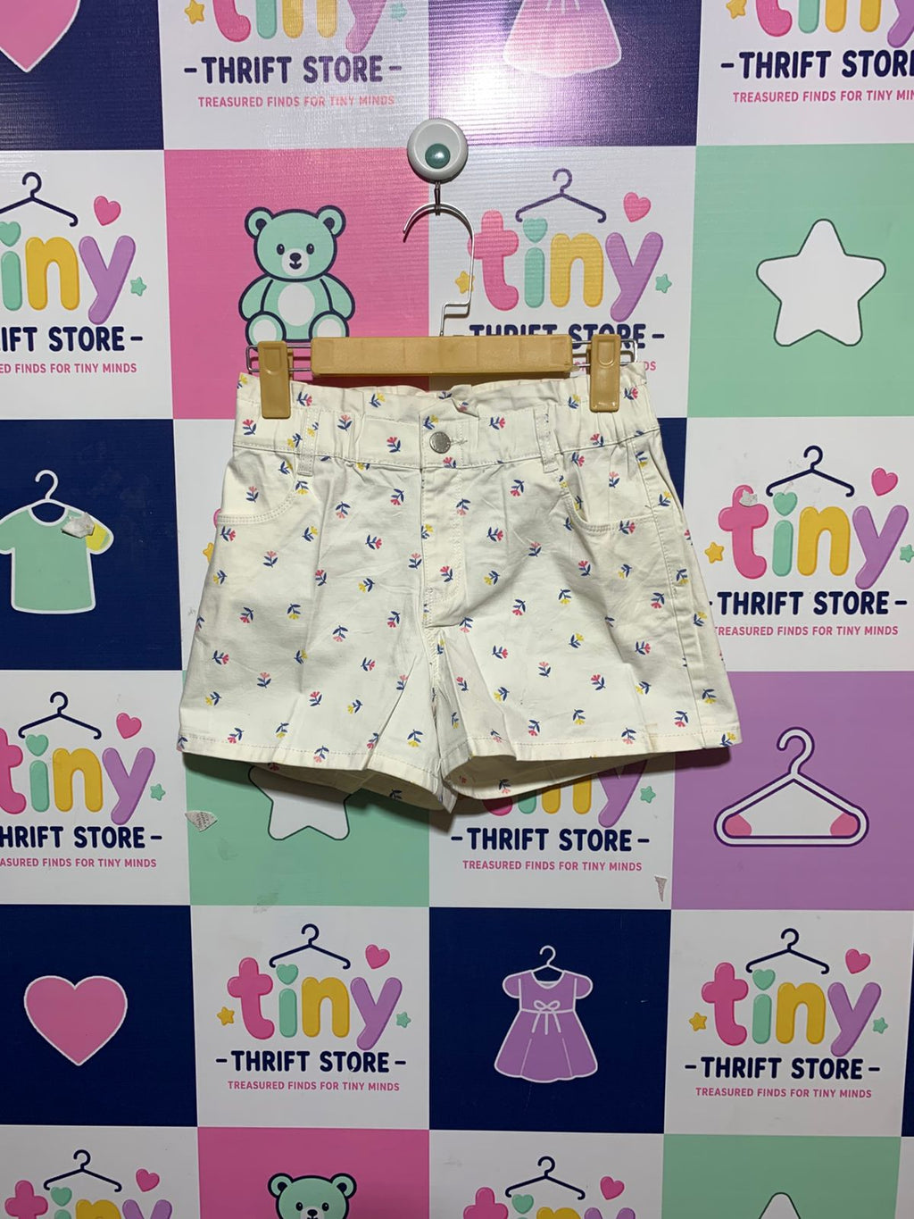 Okaïdi Girls Off-White Floral Paperbag Waist Cotton Shorts - Size Estimated Age 12 Years AB1