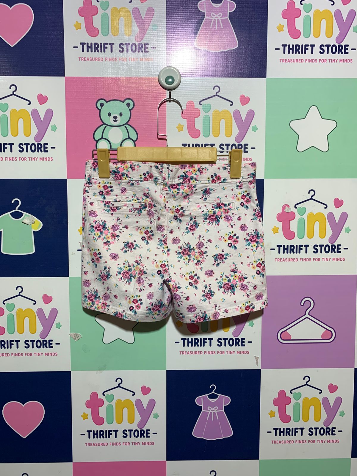 Wonder Nation Girls White Vibrant Floral Print Denim Shorts - Size Estimated Age 10-12 Years AB1