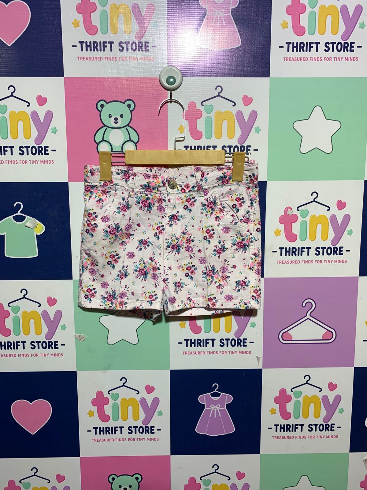Wonder Nation Girls White Vibrant Floral Print Denim Shorts - Size Estimated Age 10-12 Years AB1