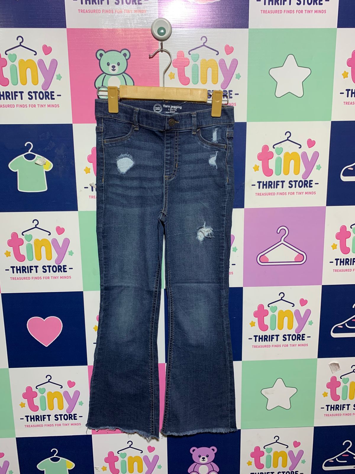 Wonder Nation Girls Distressed Flare Jegging – Size L (10-12) Estimated Age 10-12 Years AB1