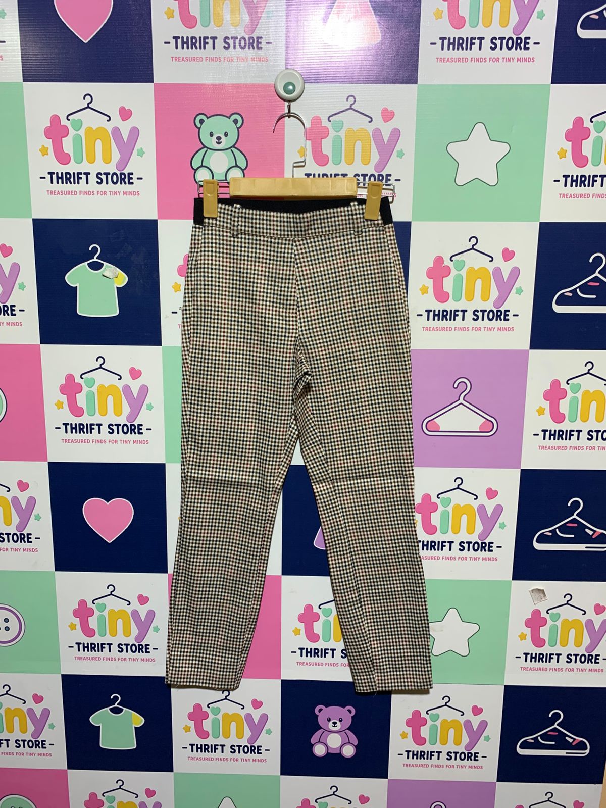 H&M Girls Plaid Ankle-Length Trousers with Elastic Waistband - Size EUR 32P (Petite / Teen Size 11-12Y) AB1