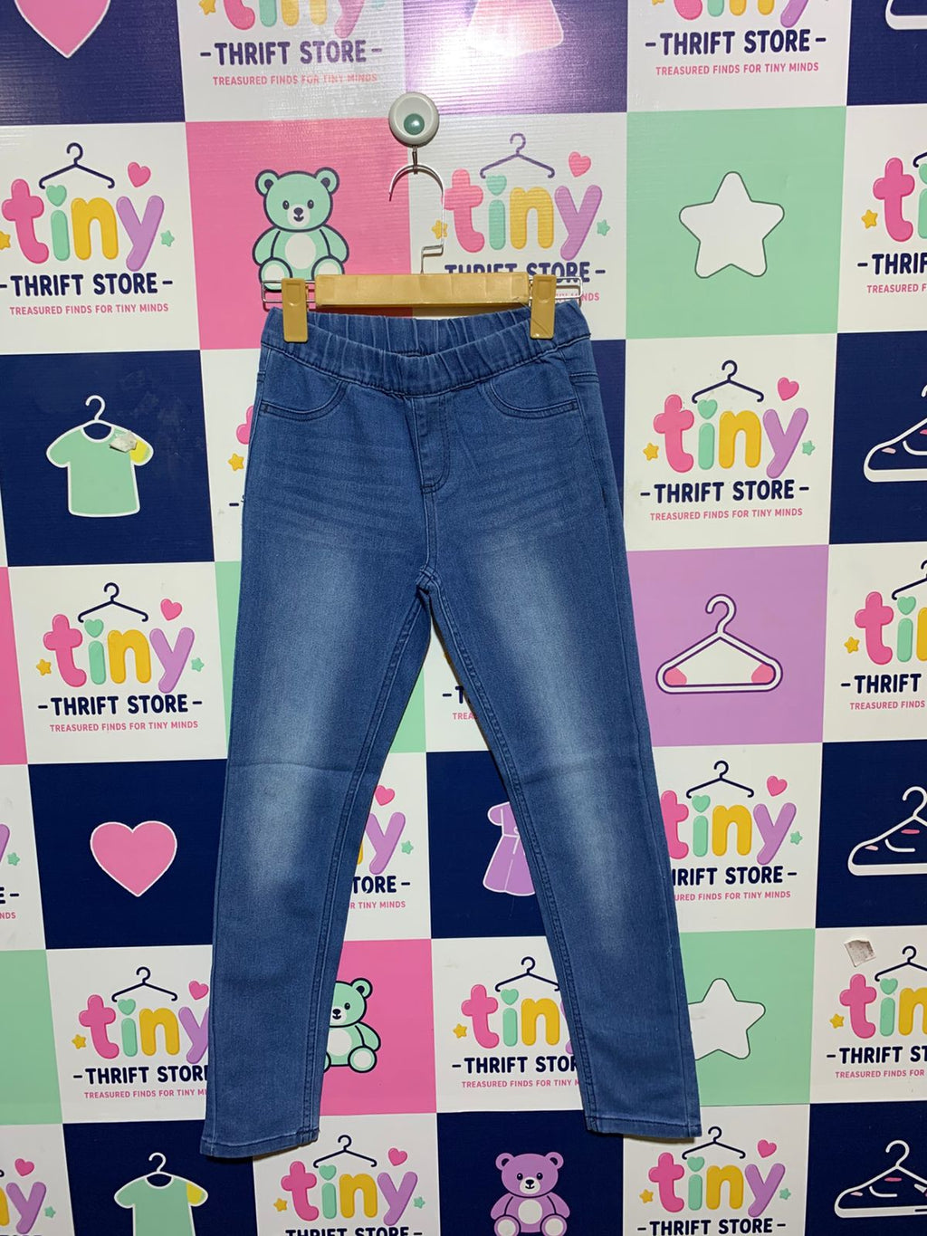 Y.F.K. Kids Blue Wash Denim Jeggings / Elastic Waist Jeans - Size 146/152 (Estimated Age 11-12 Years) AB1