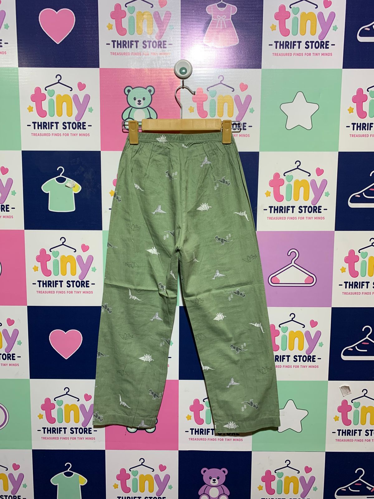 Mavarm & Mompu Boys Sage Green "Origami Dinosaur" Lightweight Pajama Pants - Size 80 (Estimated Age 12 Months) AB1