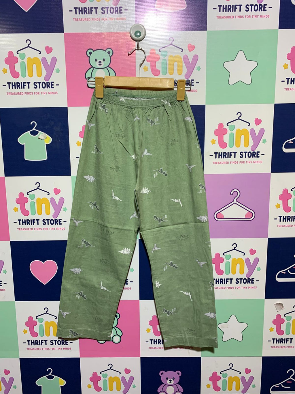 Mavarm & Mompu Boys Sage Green "Origami Dinosaur" Lightweight Pajama Pants - Size 80 (Estimated Age 12 Months) AB1