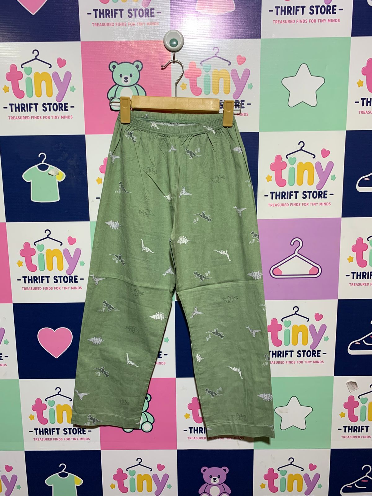 Mavarm & Mompu Boys Sage Green "Origami Dinosaur" Lightweight Pajama Pants - Size 80 (Estimated Age 12 Months) AB1