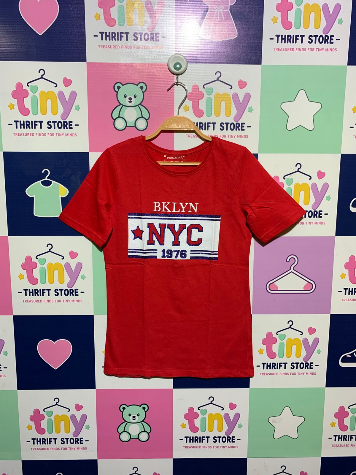 Primark Girls Pink "BKLYN NYC 1976" Short Sleeve Graphic Tee - Size Estimated Age 11-12 Years AB1