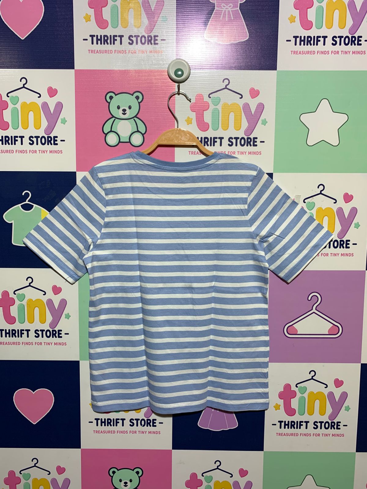 Primark Cares Kids Blue and White Striped Crew Neck Short Sleeve Tee - Size 11-12 YRS / 152cm AB1