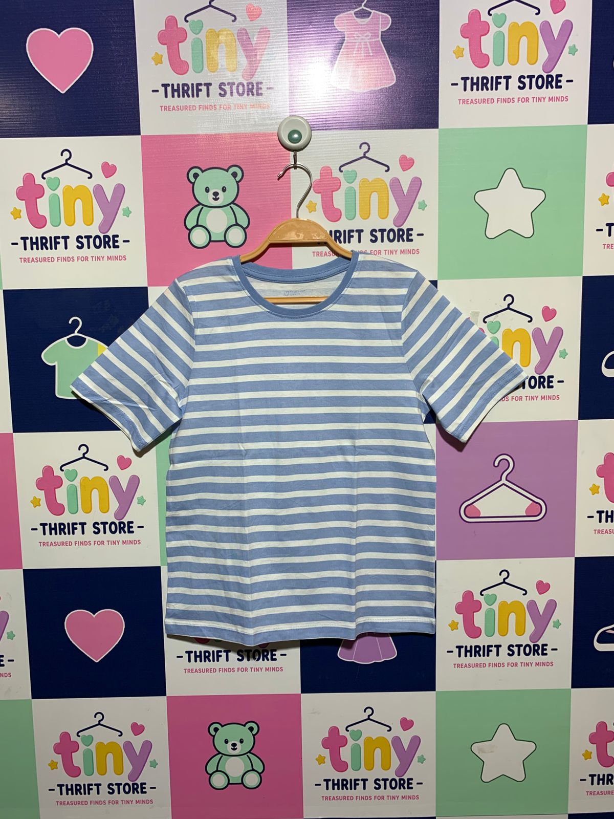 Primark Cares Kids Blue and White Striped Crew Neck Short Sleeve Tee - Size 11-12 YRS / 152cm AB1