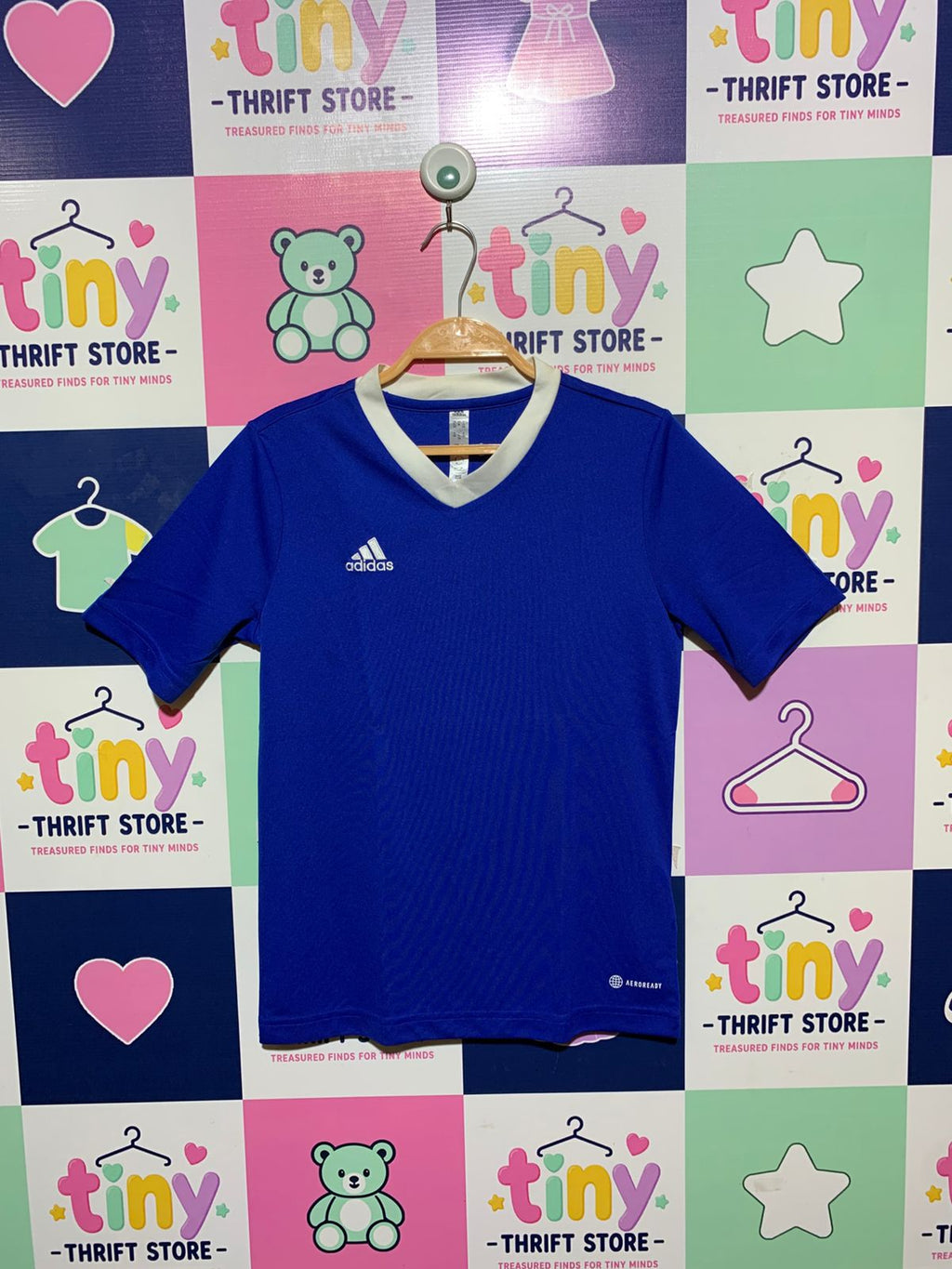 Adidas Kids Royal Blue "AEROREADY" V-Neck Short Sleeve Jersey - Size Estimated Age 11-12 Years AB1