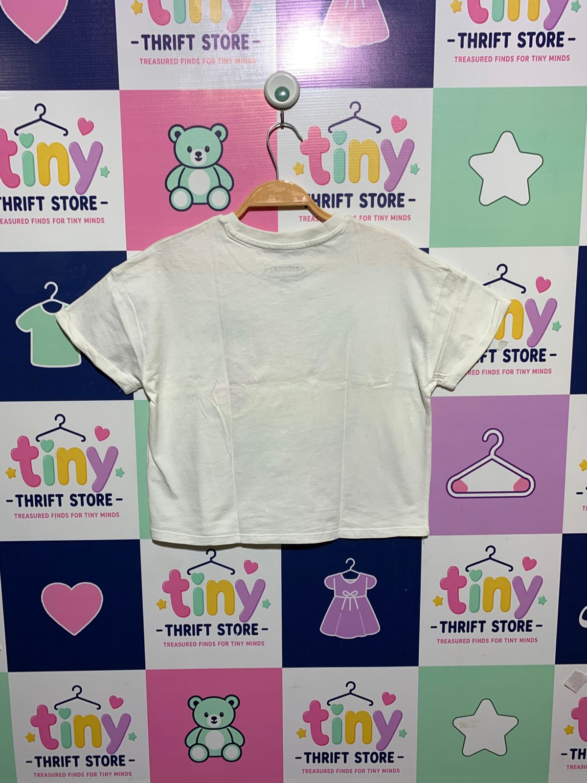 M&S Originals Girls White "Destination Sunshine" Flamingo Crop Tee - Size Estimated Age 10-11 Years AB1
