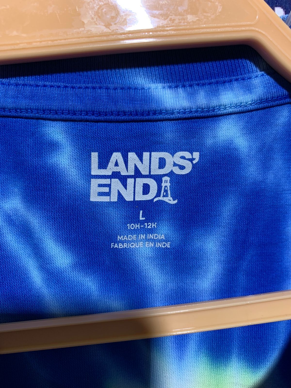 Lands' End Kids Vibrant Blue & Lime Green Spiral Tie-Dye Short Sleeve Tee - Size L (10-12) AB1