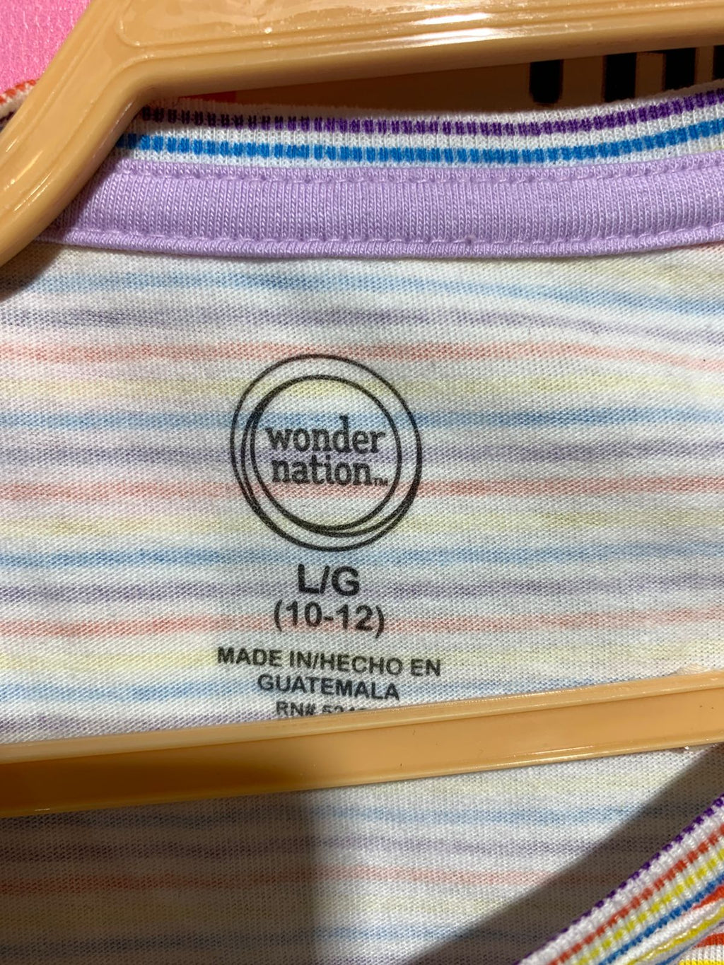 Wonder Nation Girls Vibrant Rainbow Multi-Color Striped Short Sleeve Tee - Size L (10-12) AB1