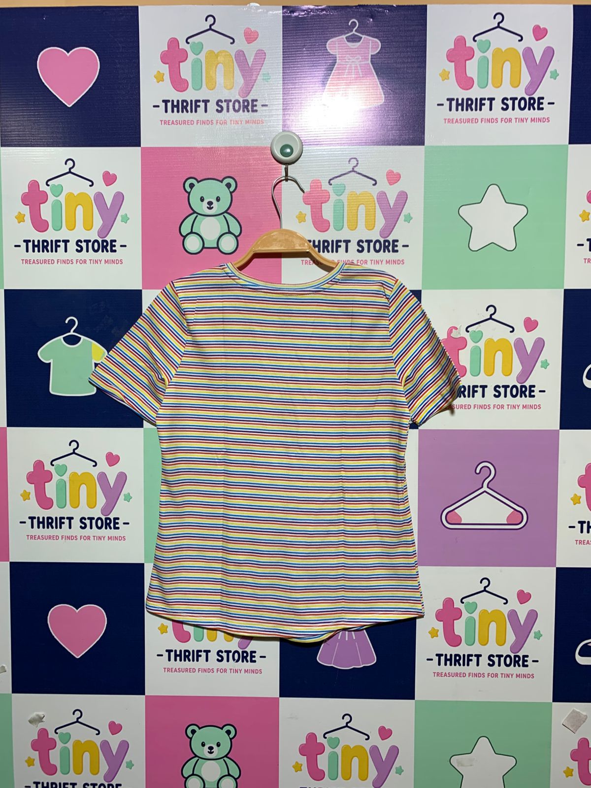 Wonder Nation Girls Vibrant Rainbow Multi-Color Striped Short Sleeve Tee - Size L (10-12) AB1