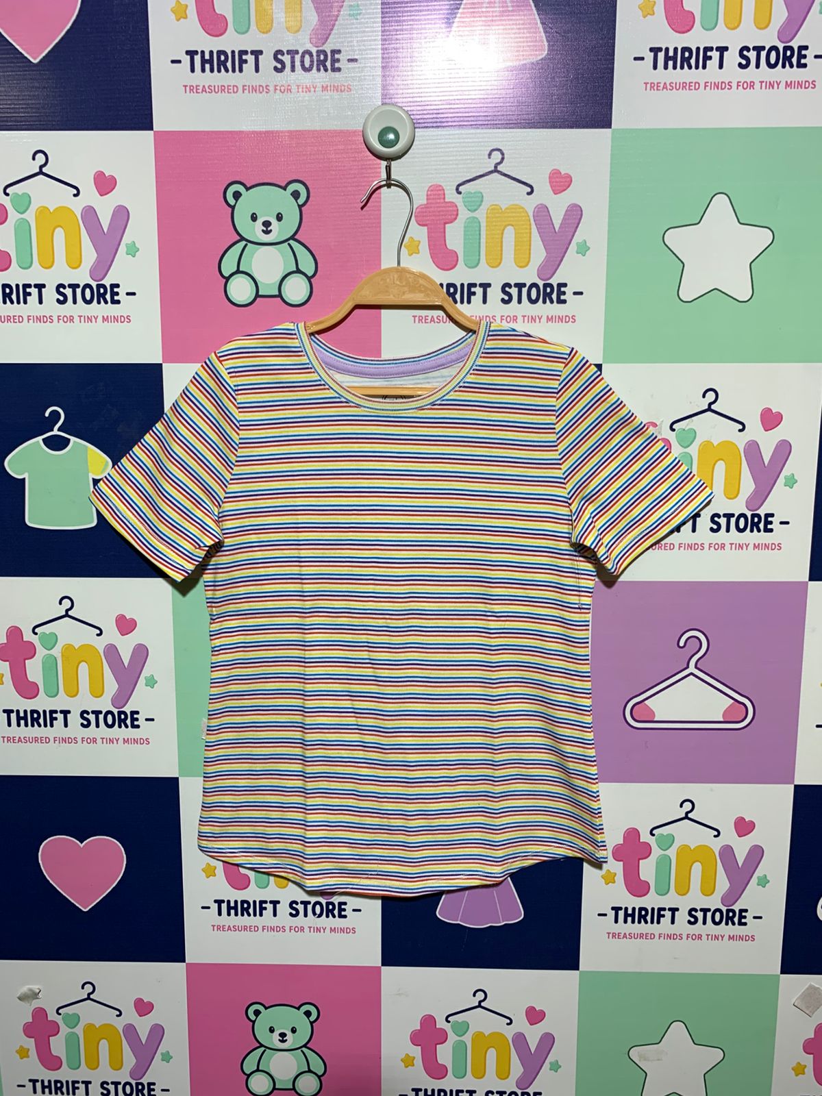 Wonder Nation Girls Vibrant Rainbow Multi-Color Striped Short Sleeve Tee - Size L (10-12) AB1