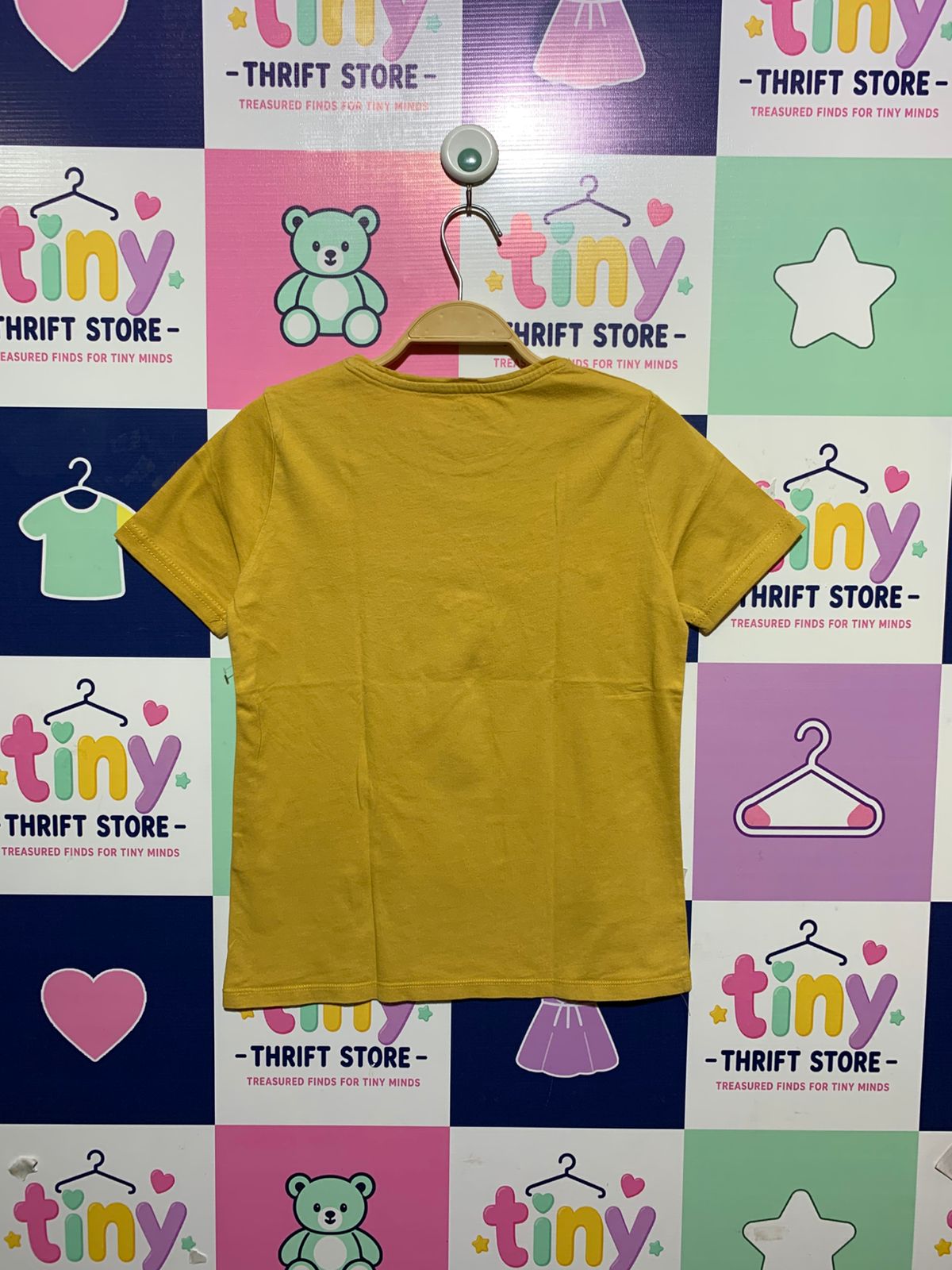 Kiabi Girls Mustard Yellow Sequin "Candy Time" Short Sleeve Tee - Size Estimated Age 12 Years AB1