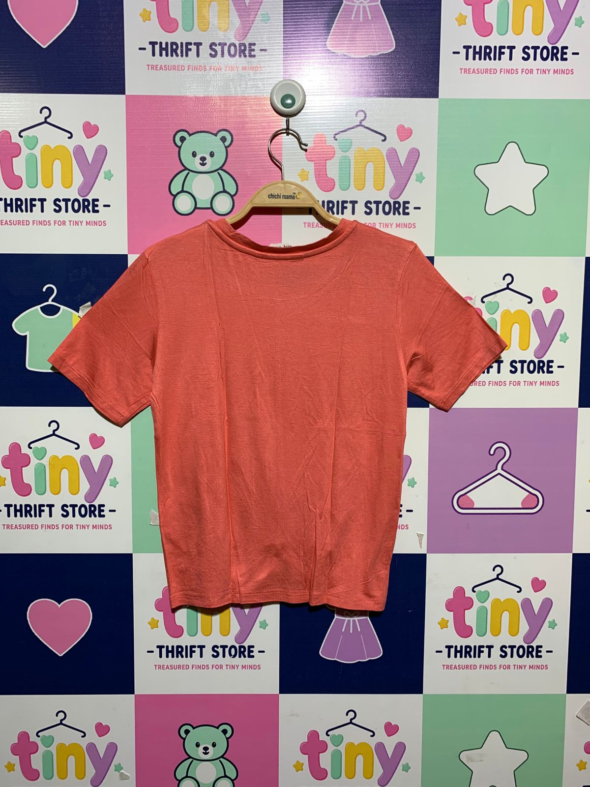 H&M Girls Coral Peach Front Twist Short Sleeve Tee - Size Estimated Age 10–12 Years AB1