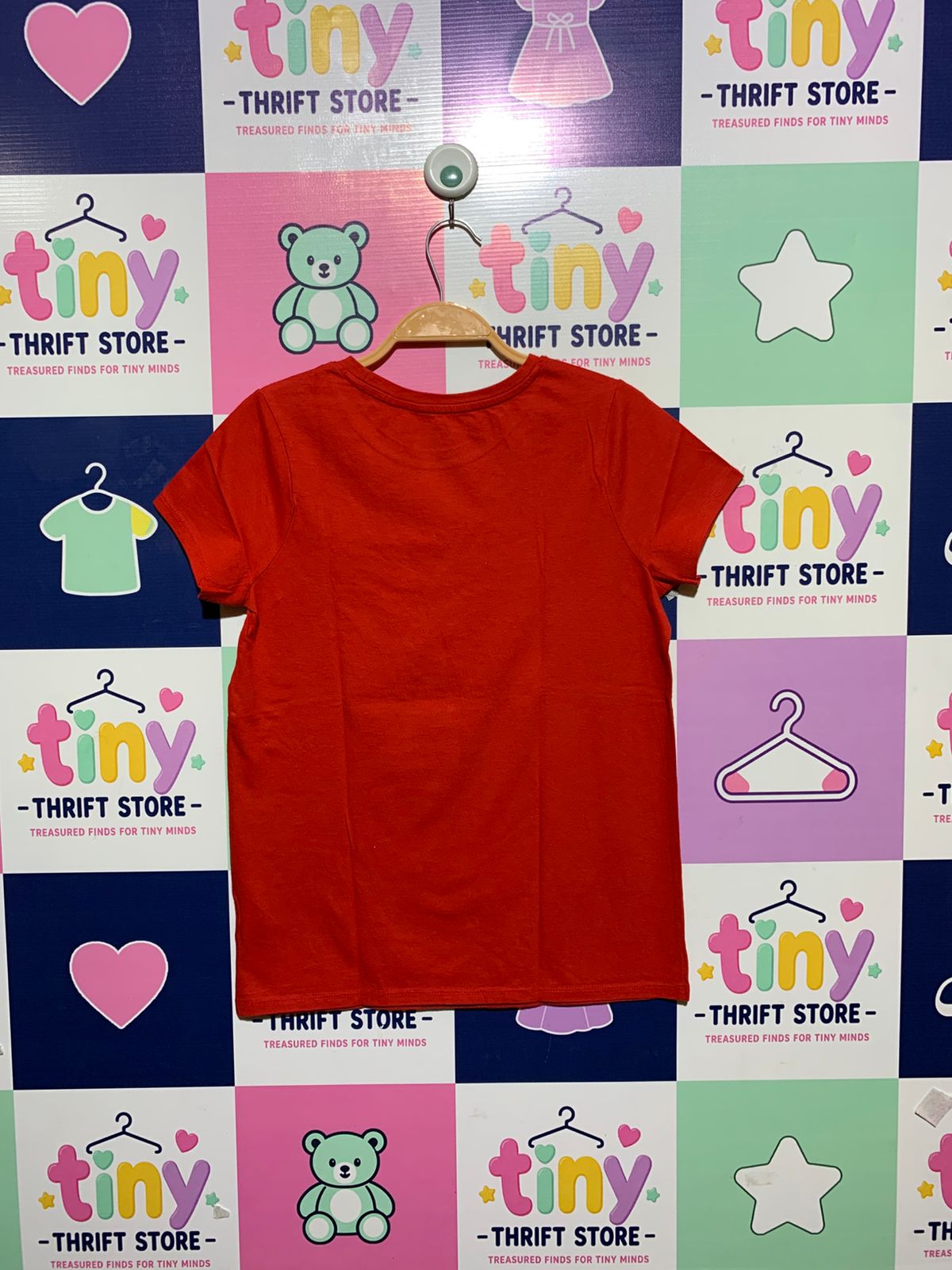 Cat & Jack Girls Crimson Red Polka Dot Studded Heart Short Sleeve Tee - Size Estimated Age 10–12 Years AB1