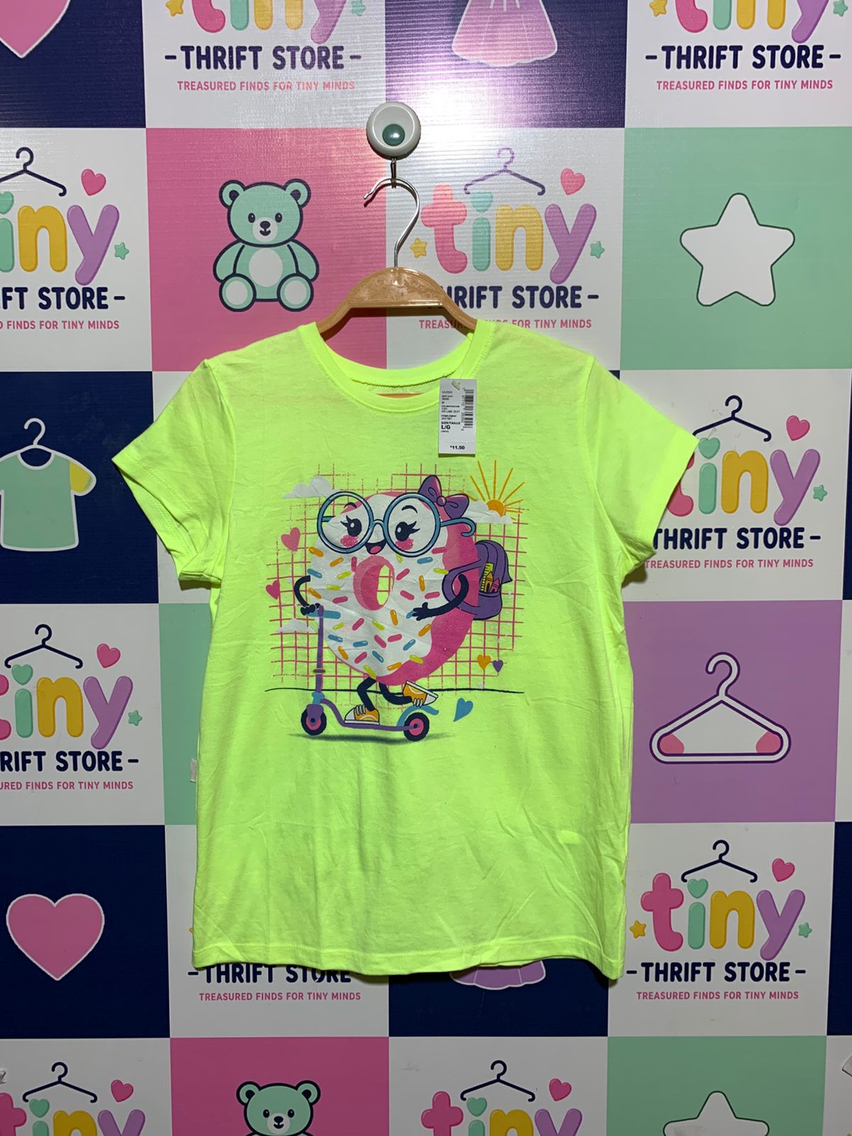 The Children's Place Girls Neon Yellow "Donut on a Scooter" Graphic Tee - Size L (10-12) AB1