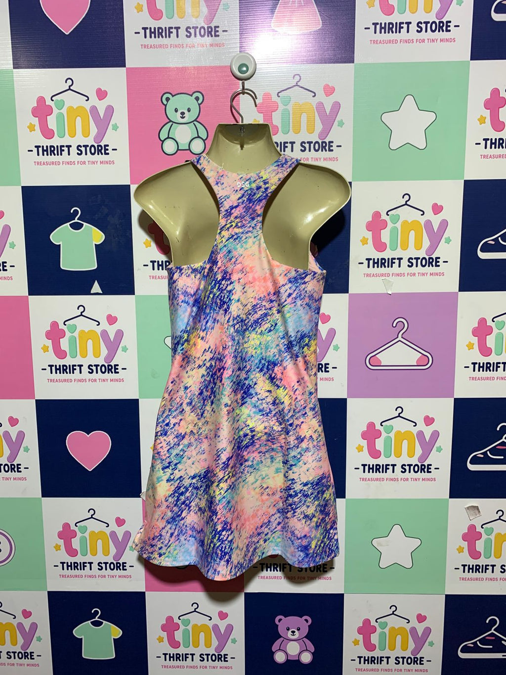 DSG Girls Multi-Color Abstract Splatter Racerback Athletic Dress - Size M (10-12) Estimated Age 10-12 Years AB1