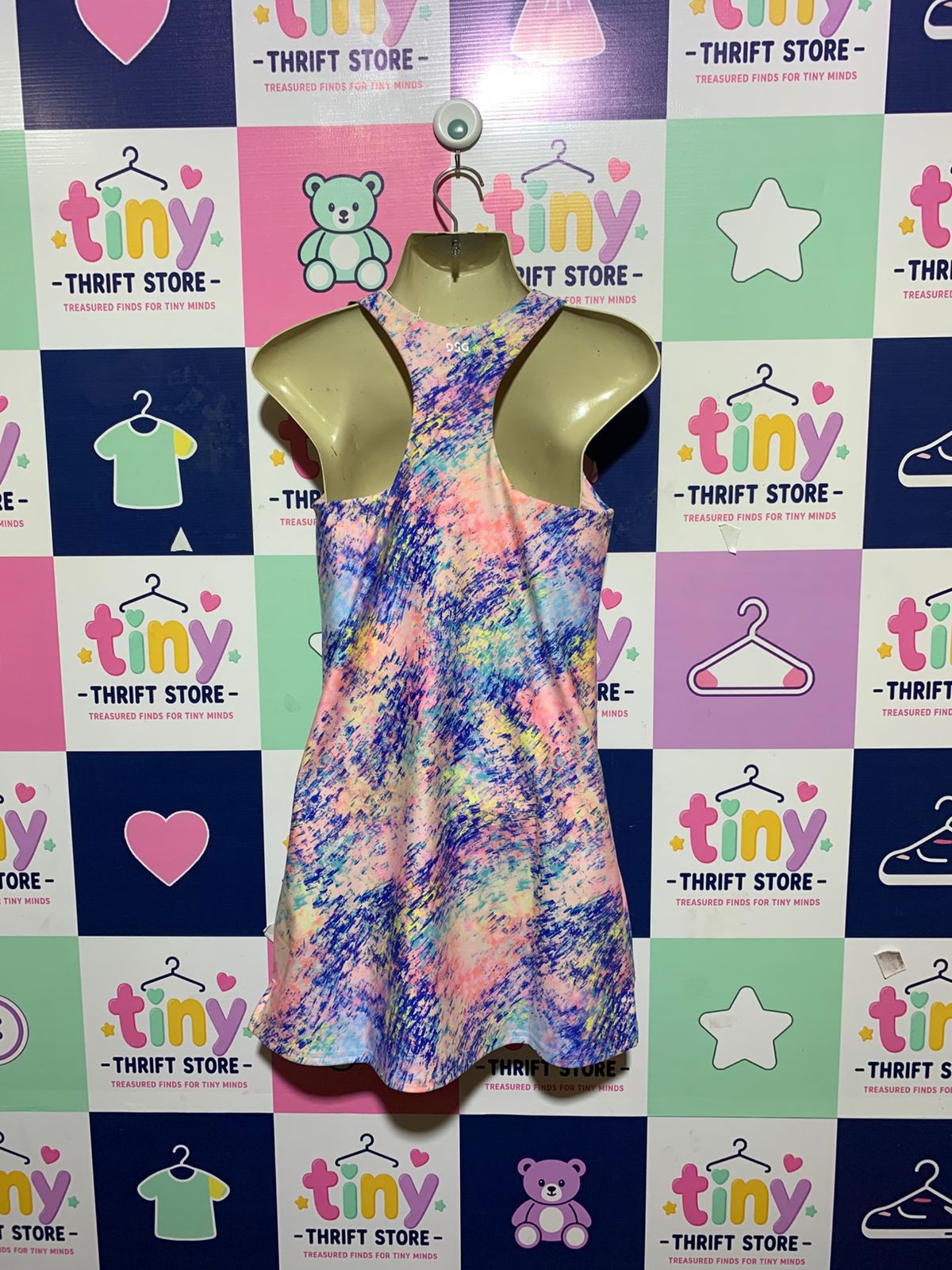 DSG Girls Multi-Color Abstract Splatter Racerback Athletic Dress - Size M (10-12) Estimated Age 10-12 Years AB1