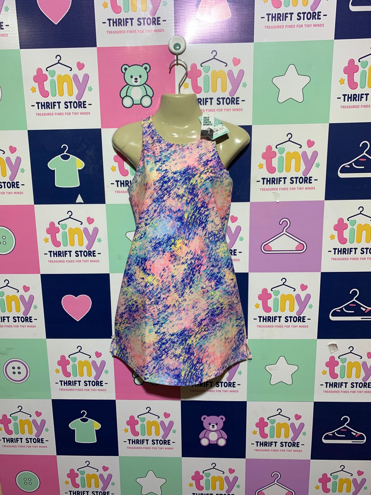 DSG Girls Multi-Color Abstract Splatter Racerback Athletic Dress - Size M (10-12) Estimated Age 10-12 Years AB1