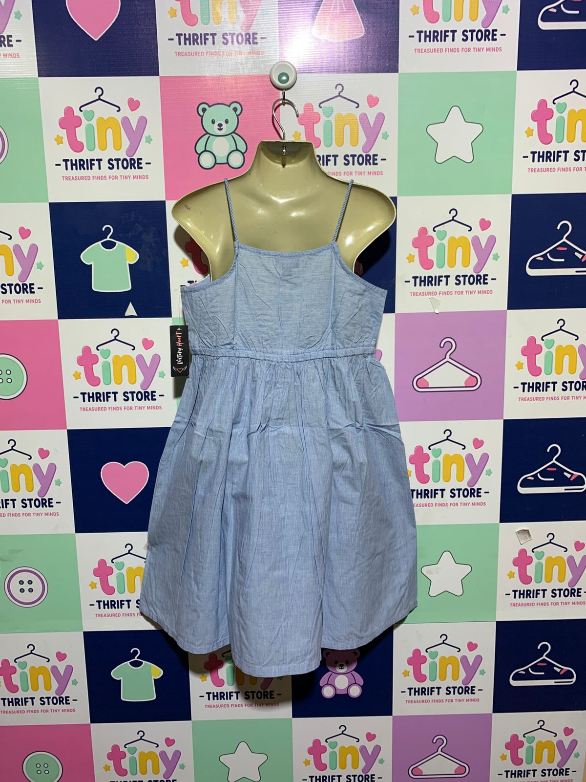 Victory Heart Girls Chambray Blue Crochet Bodice Cami Sundress - Size M / 12 Estimated Age 11-12 Years AB1