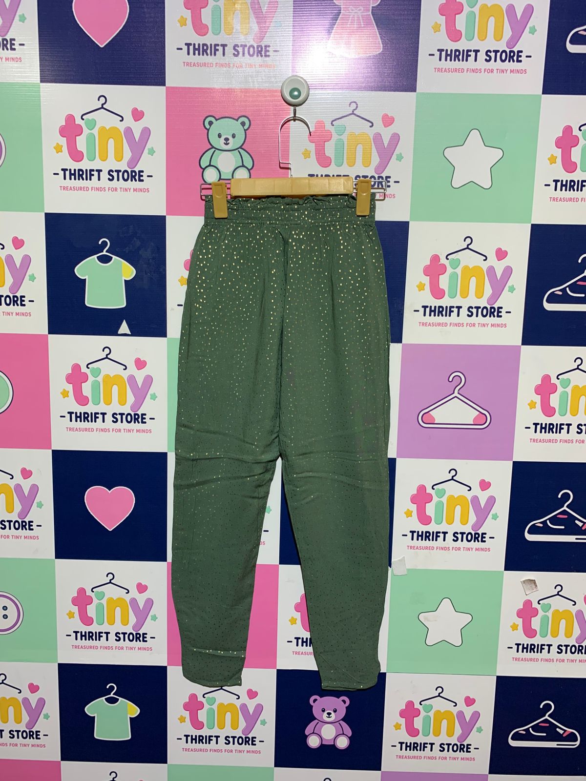 H&M Girls Sage Green Gold Foil Polka Dot Jogger Pants - Size 10-11Y AB1