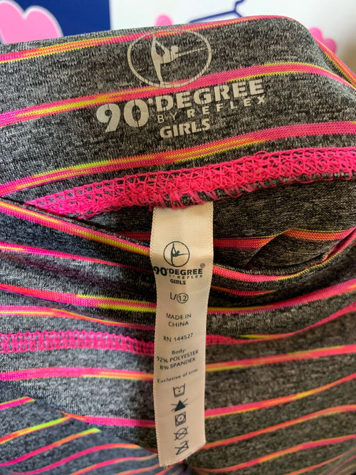 90 Degree by Reflex Girls Heather Grey Multi-Color Striped Performance Leggings - Size Estimated Age 12Y AB1