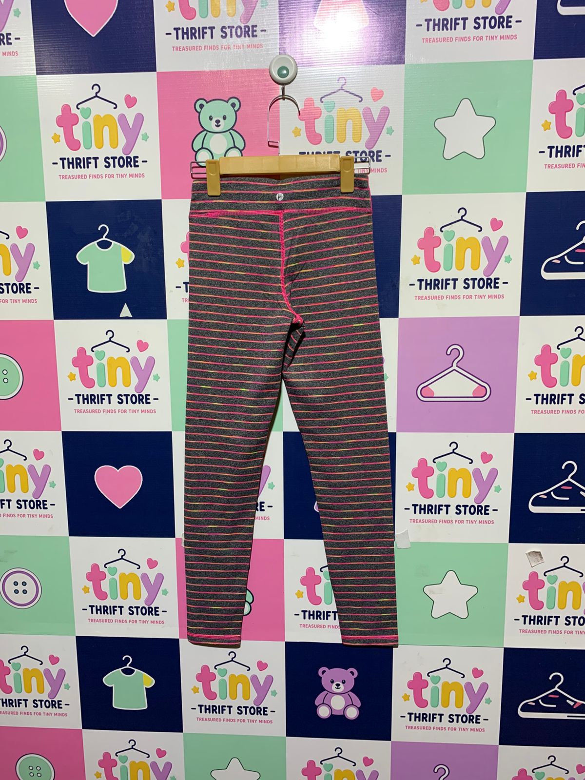 90 Degree by Reflex Girls Heather Grey Multi-Color Striped Performance Leggings - Size Estimated Age 12Y AB1