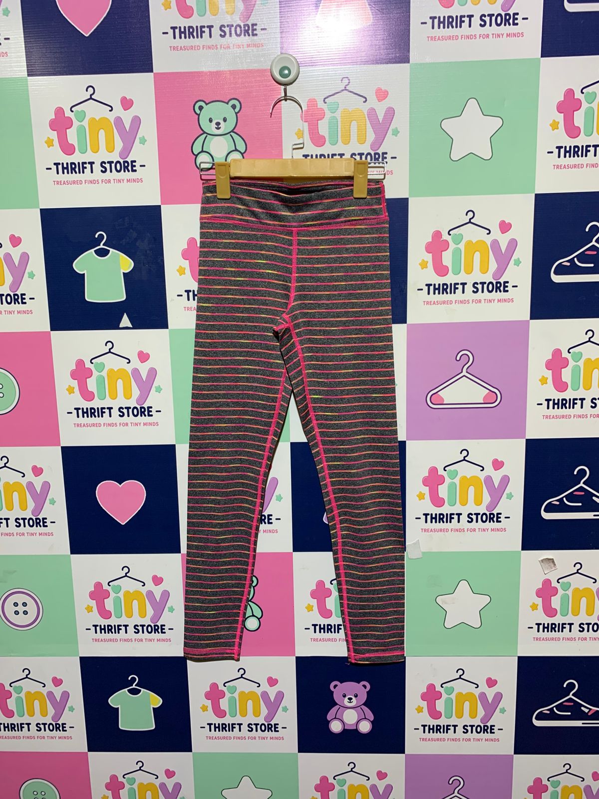 90 Degree by Reflex Girls Heather Grey Multi-Color Striped Performance Leggings - Size Estimated Age 12Y AB1