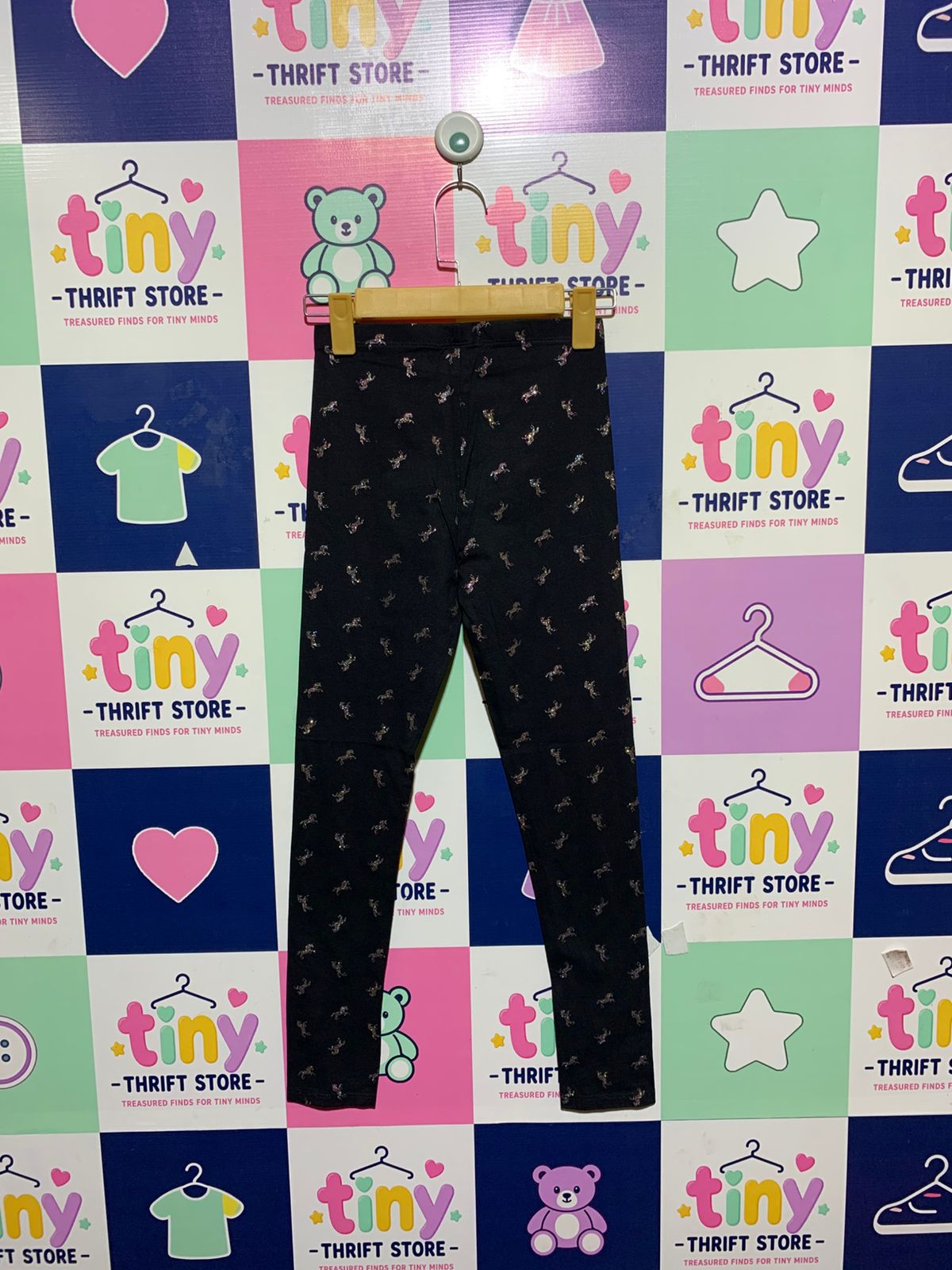 Gémo Girls Black Glitter Unicorn Leggings - Size 12 Years (Estimated Age 11-12) AB1
