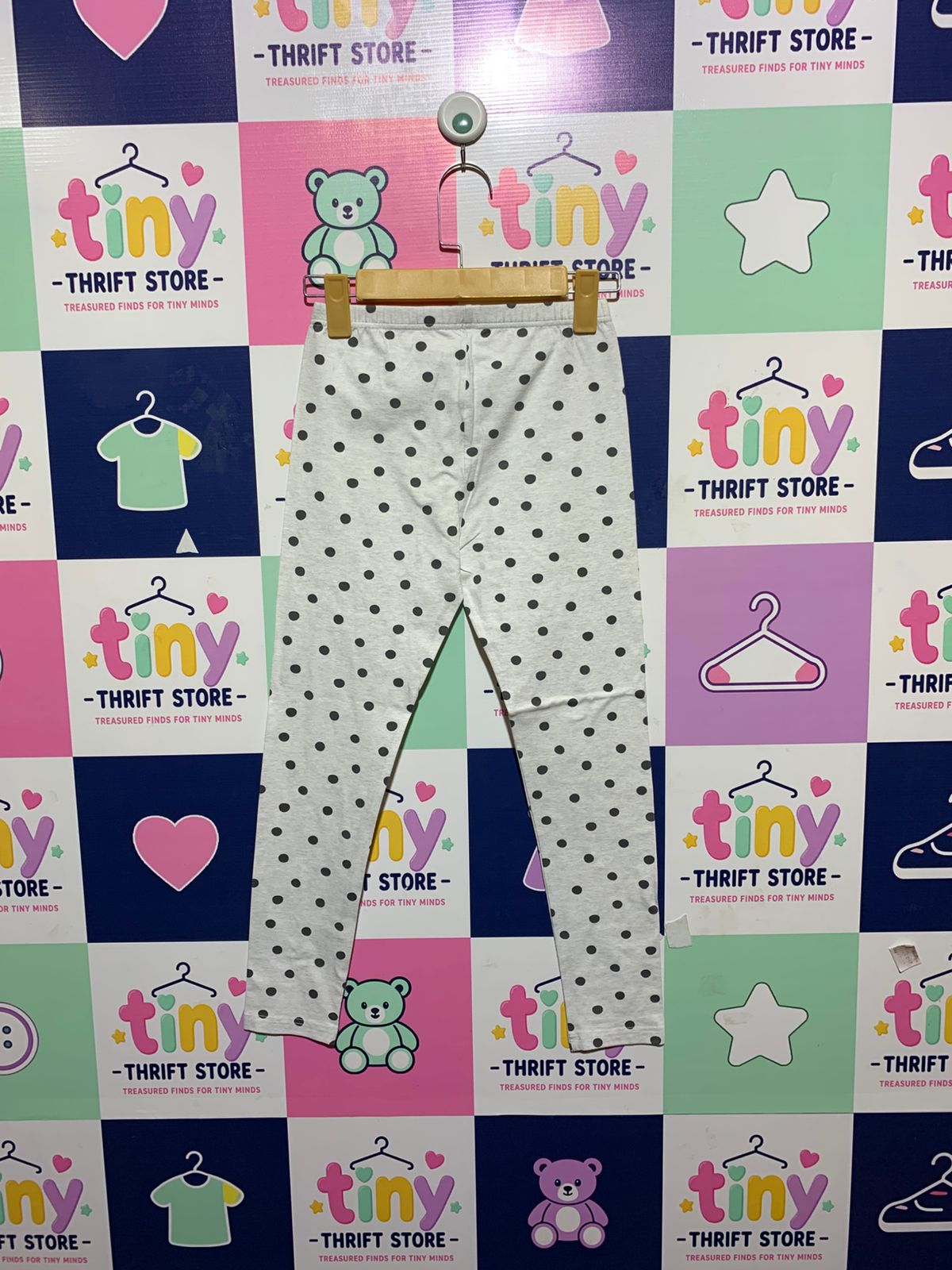 branded Girls Off-White Black Polka Dot Knit Leggings - Size 12 Years (Estimated Age 11-12) AB1
