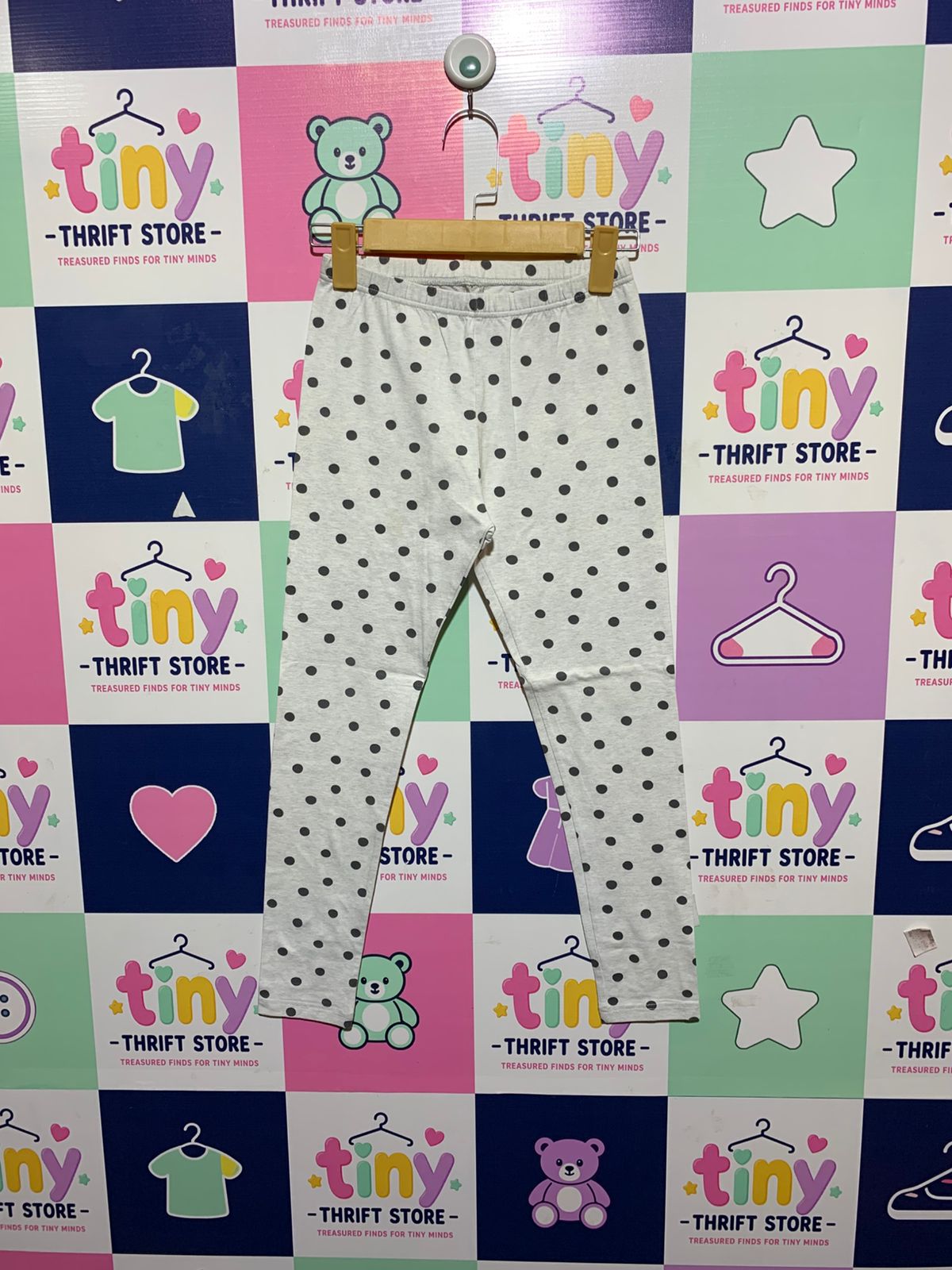 branded Girls Off-White Black Polka Dot Knit Leggings - Size 12 Years (Estimated Age 11-12) AB1