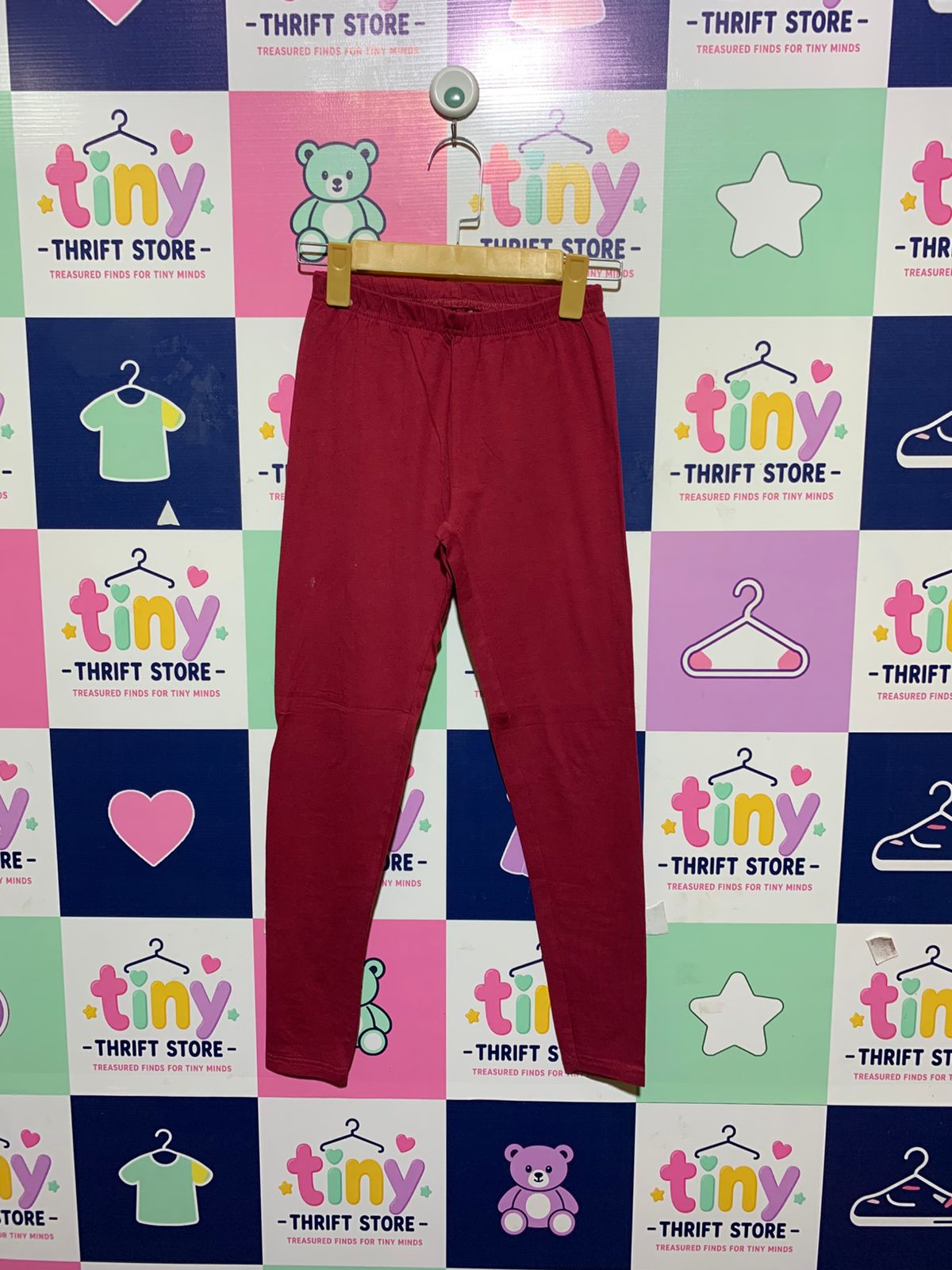 Y.F.K. Girls Solid Maroon Full-Length Leggings - Size 146/152 Estimated Age 10-12 Years AB1