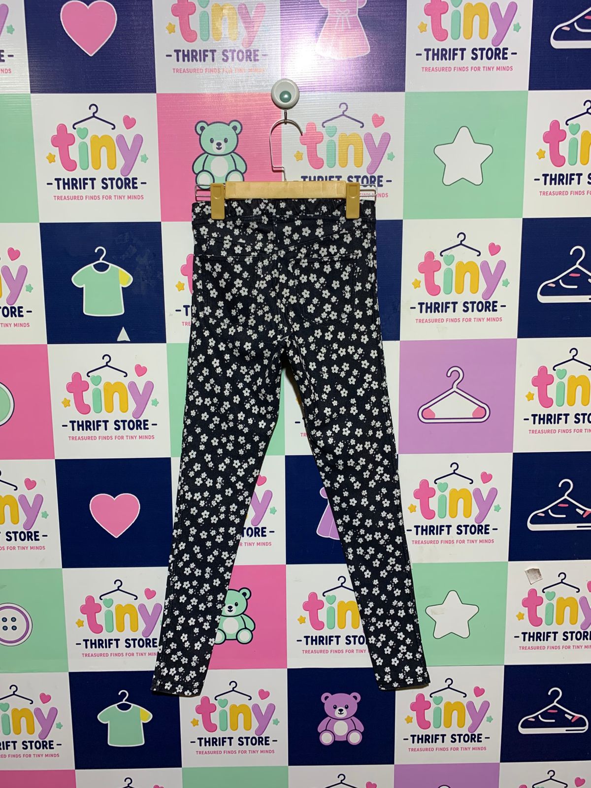 H&M Girls Black and White Daisy Print Denim Jeggings - Size 11-12Y Estimated Age 11-12 Years AB1