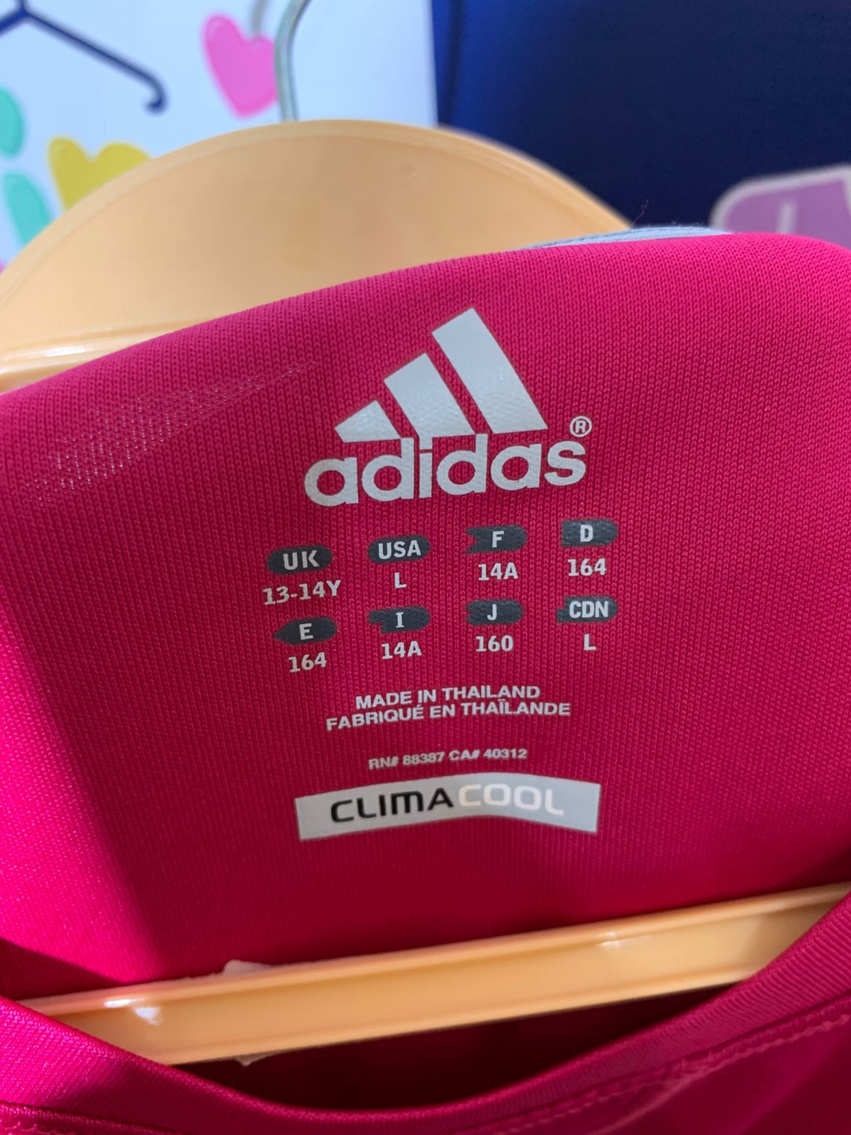 Adidas Girls Shocking Pink Climacool 3-Stripe Athletic Tee - Size L (13-14Y) Estimated Age 13-14 Years AB1