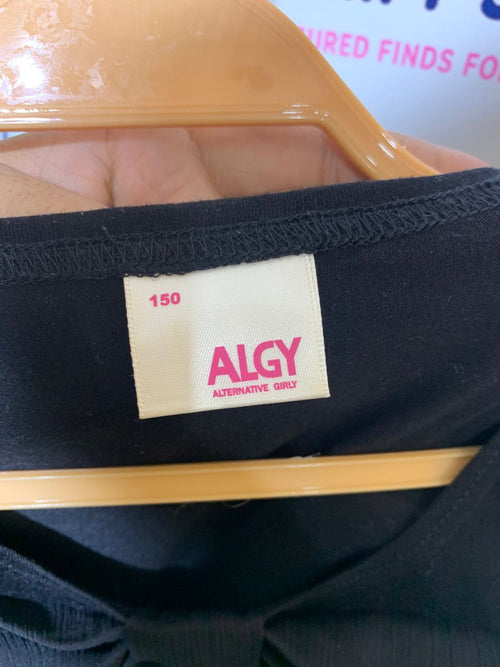 ALGY Girls Jet Black Big Front Bow Statement Tee - Size 150 CM Estimated Age 10-12 Years AB1