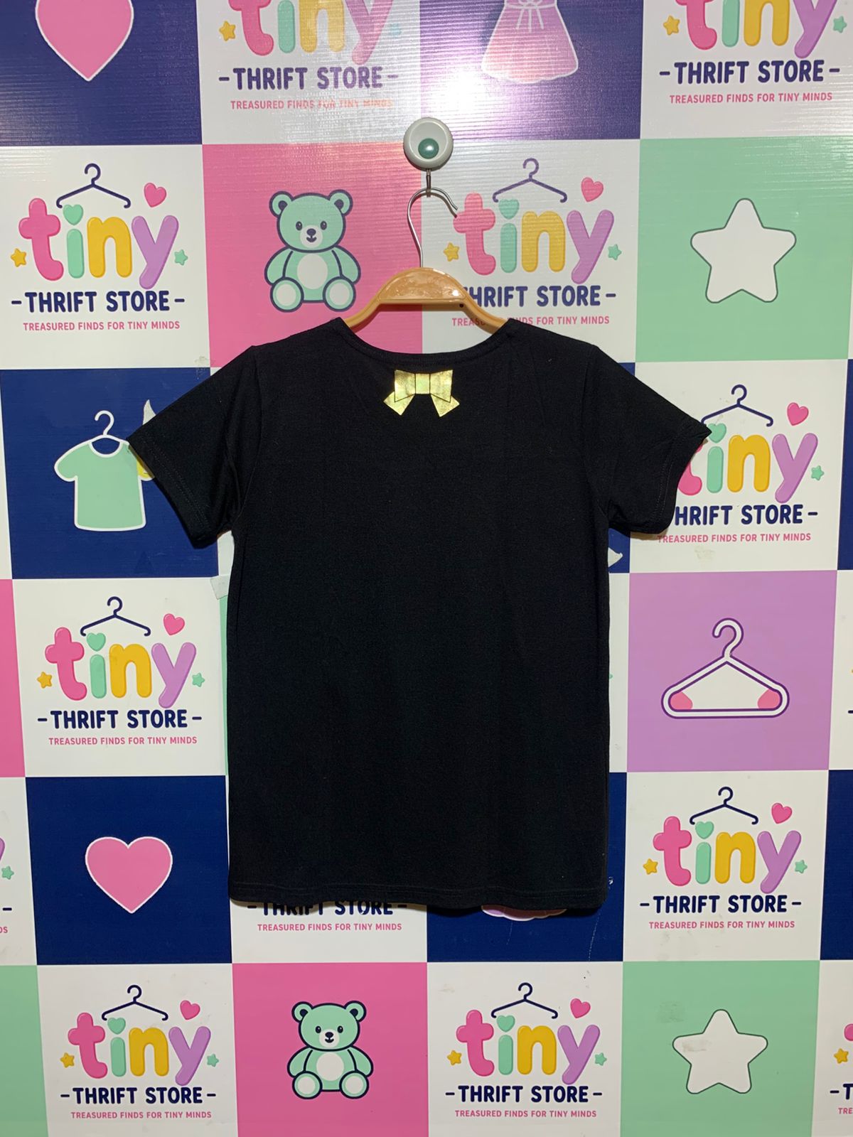 ALGY Girls Jet Black Big Front Bow Statement Tee - Size 150 CM Estimated Age 10-12 Years AB1