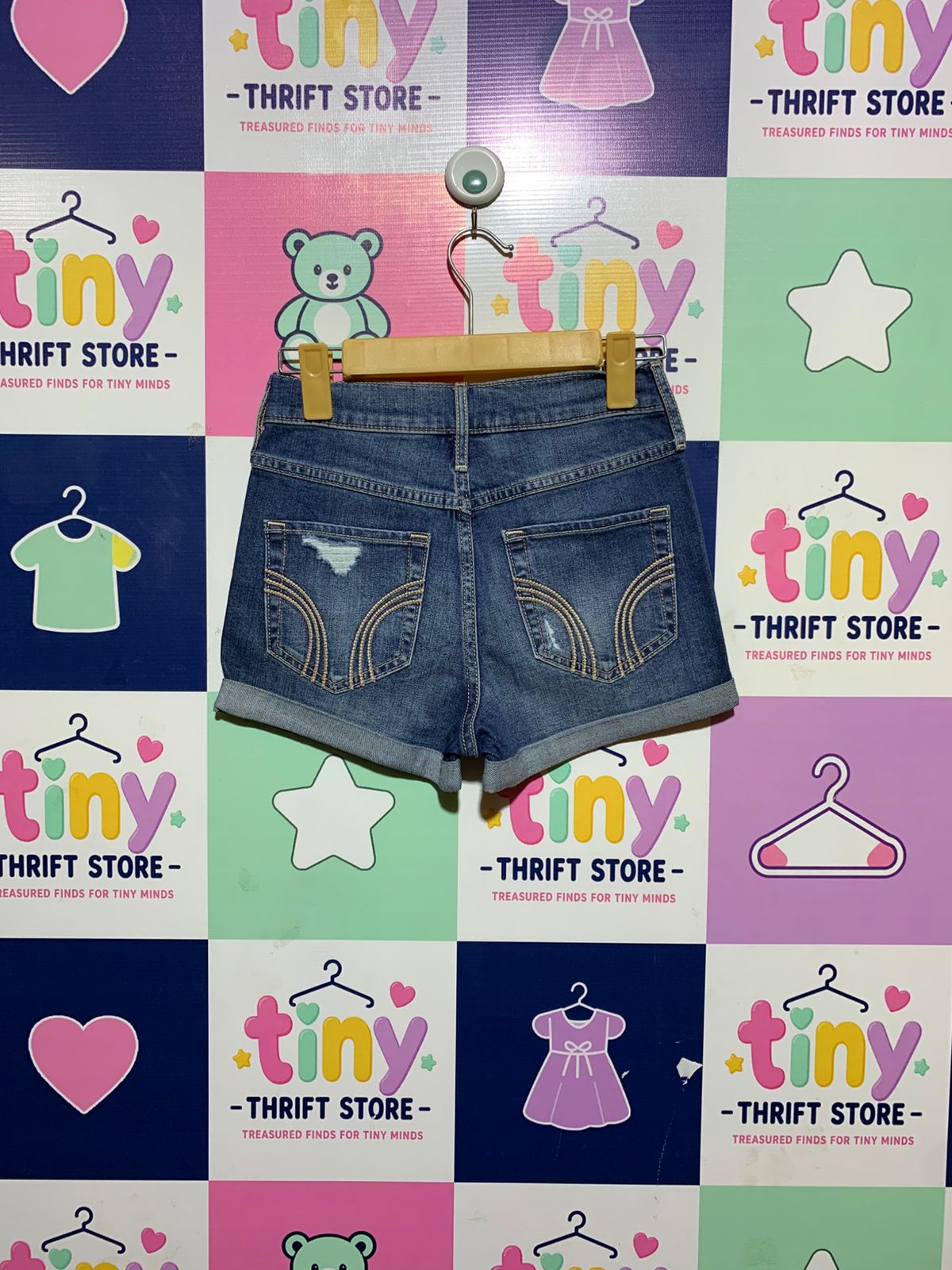Hollister Girls High-Rise Distressed Denim Short-Short - Size 00 (W23) Estimated Age 12-14 Years AB1